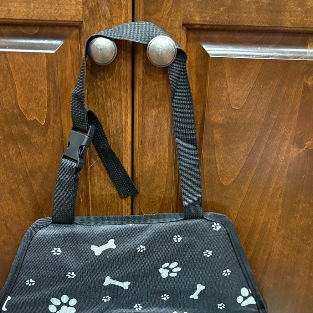 Black Pet Car Seat with Paw and Bone Print